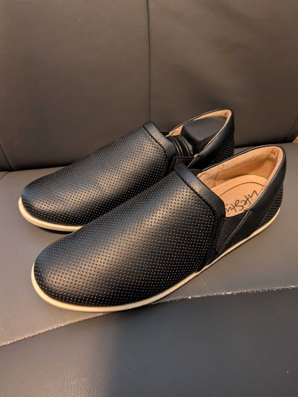 Life Stride Black Perforated Slip-On Loafers for Women Wide